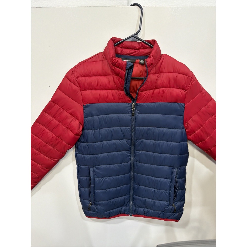 Swiss Tech Quilted Blue Red Light Weight Puffer Packable‎ Jacket Men Small 34-36